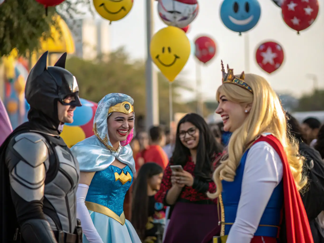A vibrant image of participants dressed in colorful cosplay costumes at a JAPAN DAYS event. The background features a lively convention atmosphere with various booths and displays.