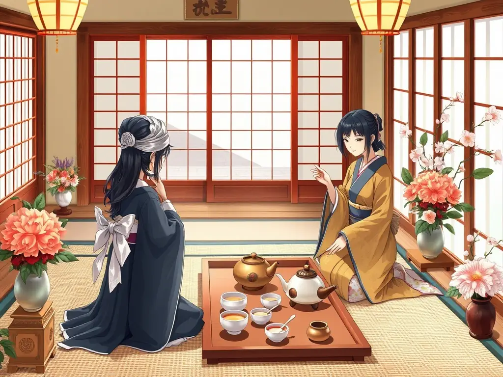 A vibrant image of participants engaging in a traditional Japanese tea ceremony, showcasing the cultural immersion offered by JAPAN DAYS.